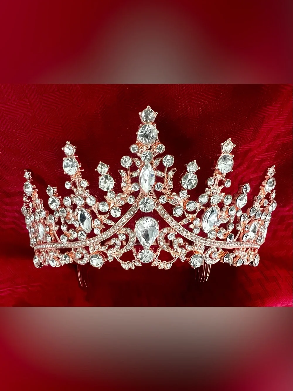 Crystal Rose Gold Bridal Tiara - Elegant Sparkling Headpiece